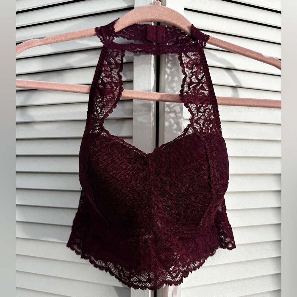 PINK Victoria's Secret Lace Choker Halter Push Up Bralette - Deep Burgundy